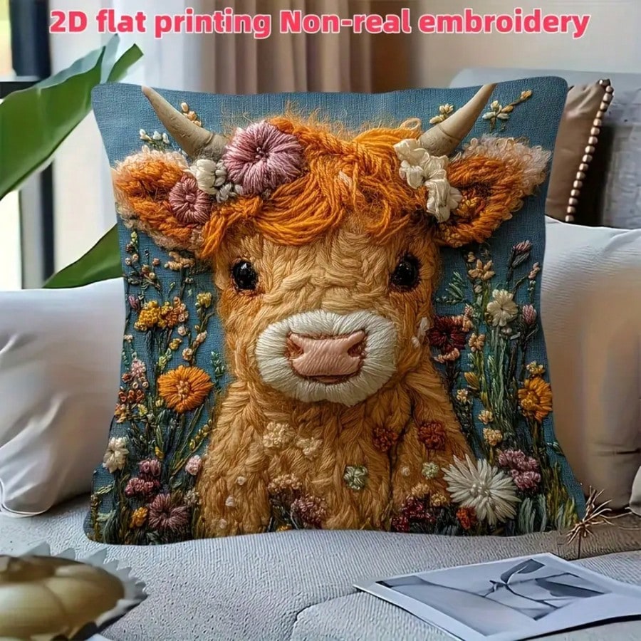 Pillow Insert 18X18 - 빈티지 하이랜드 소 장식용 베개 커버
