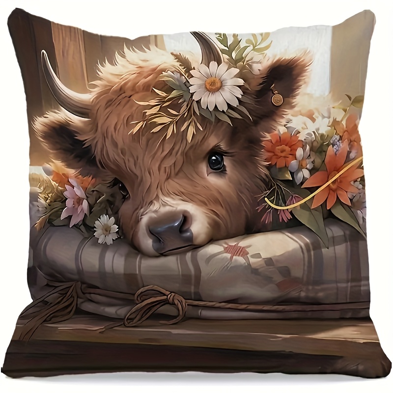 Pillow Insert 18X18 - 2D 플랫 - 하이랜드 소 베개