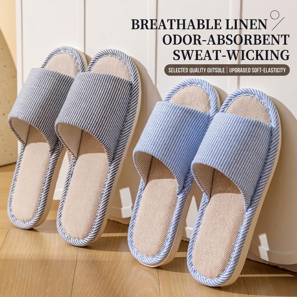Home Textile - 통기성 좋은 플랙스 린넨 슬리퍼 남녀