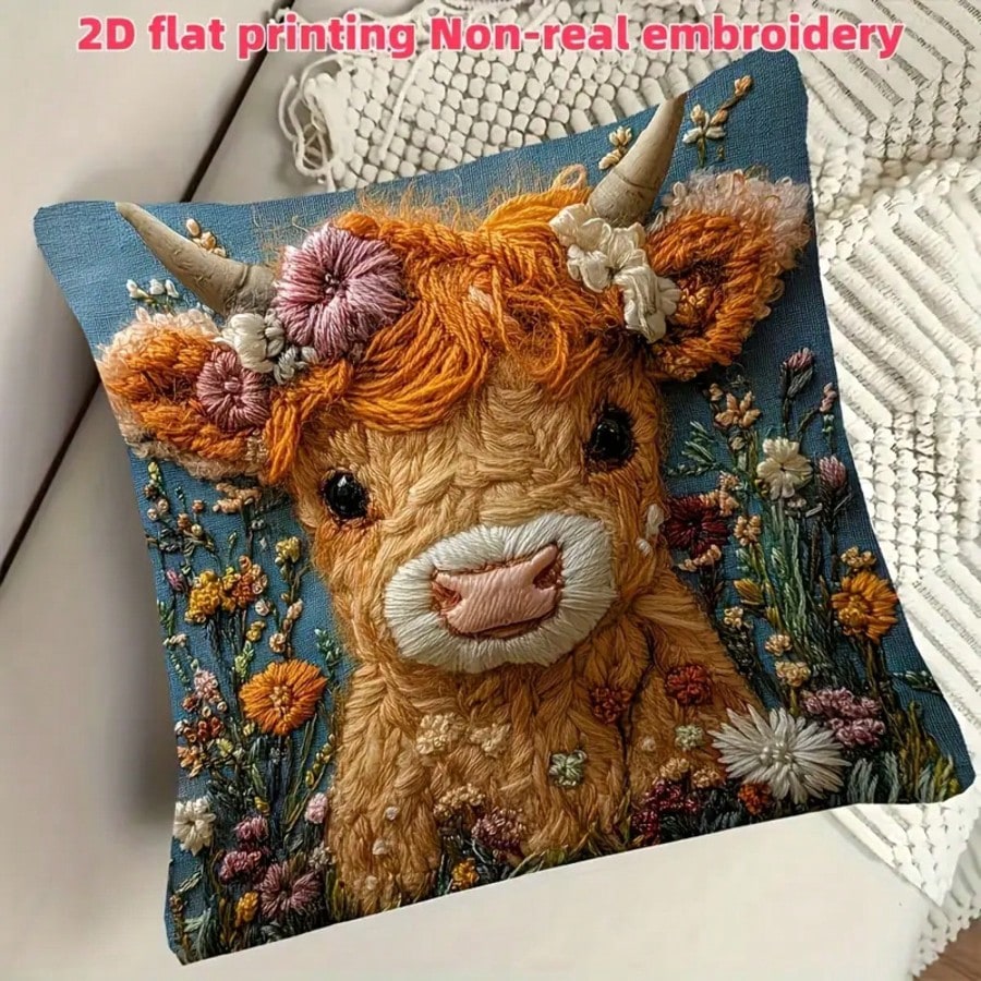 빈티지 하이랜드 소 장식용 베개 커버 1개, 2D 자수 - Pillow Insert 18X18 리뷰 및 가격