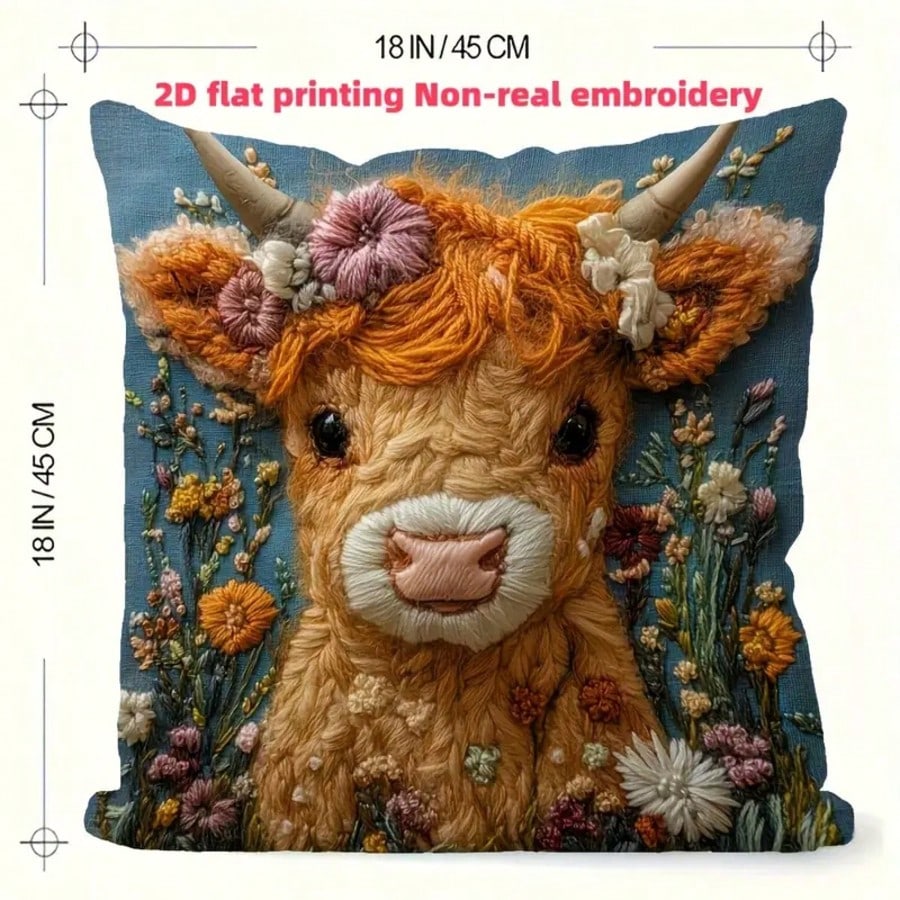 빈티지 하이랜드 소 장식용 베개 커버 1개, 2D 자수 - Pillow Insert 18X18 리뷰 및 가격