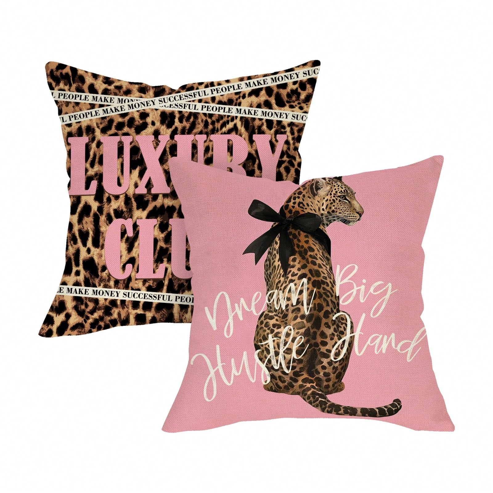 레오파드 무늬의 분홍색 장식용 쿠션 커버 2개, 크기  - Pillow Insert 18X18 리뷰 및 가격