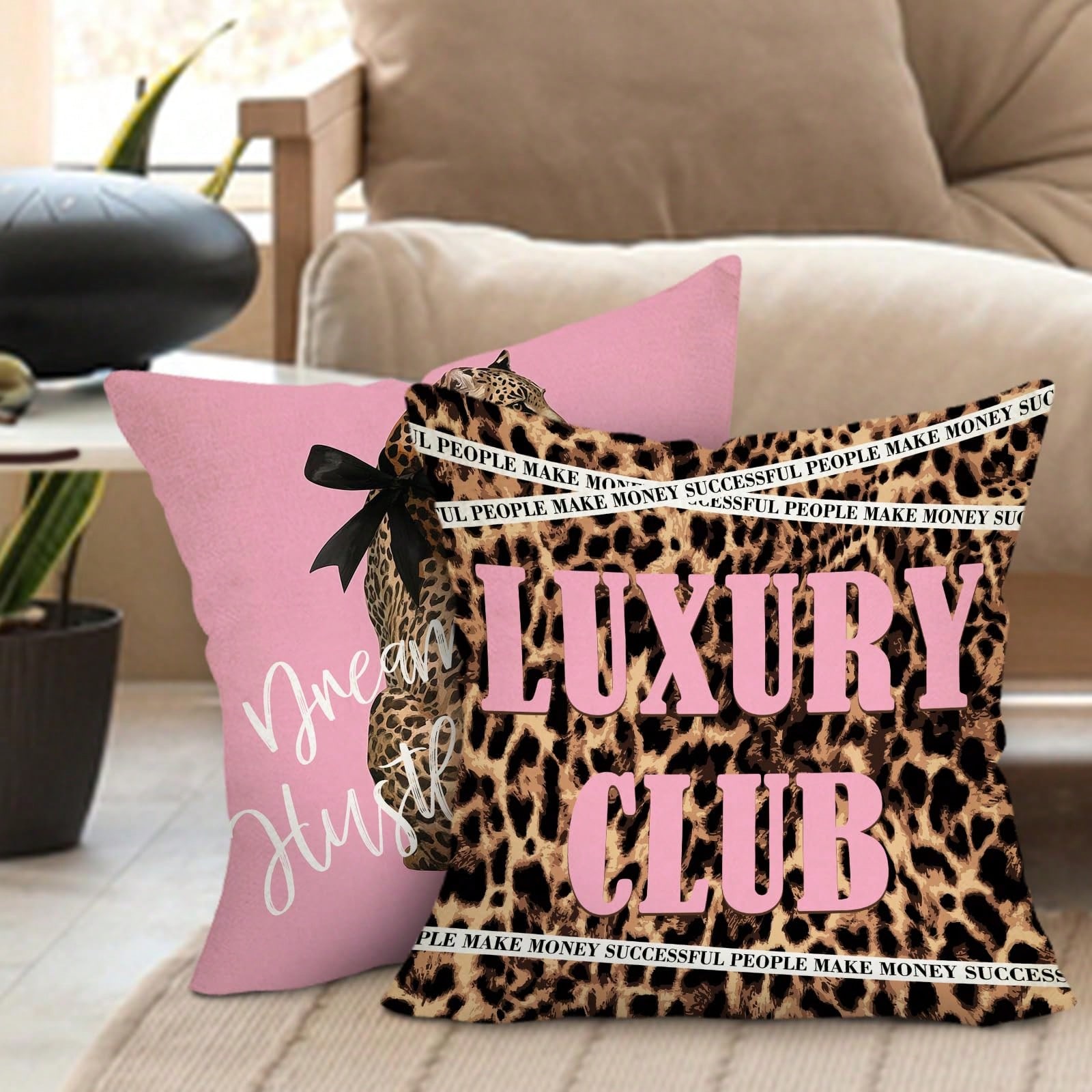 레오파드 무늬의 분홍색 장식용 쿠션 커버 2개, 크기  - Pillow Insert 18X18 리뷰 및 가격