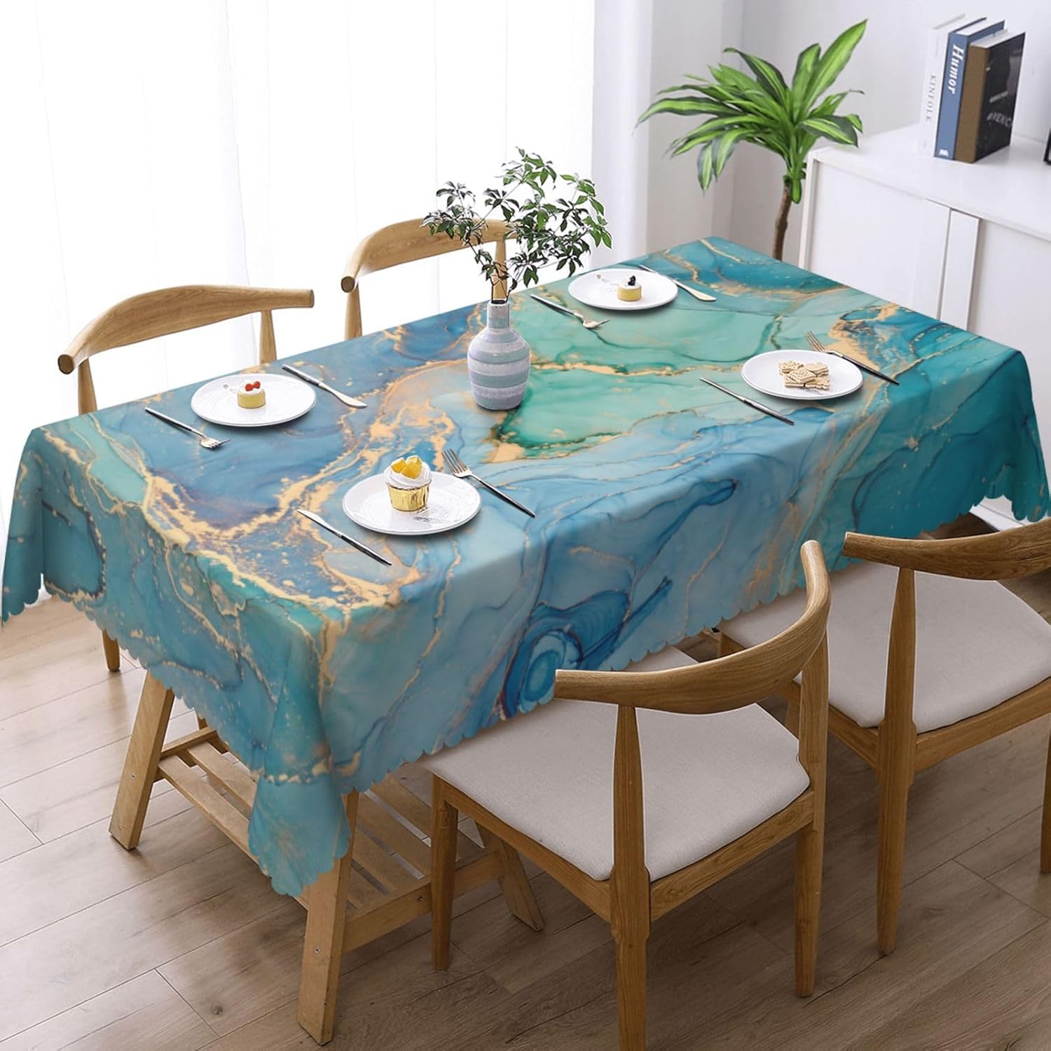럭셔리 청록색 대리석 플루이드 테이블보, 우아한 주방  - Home Textiles Premium 리뷰 및 가격
