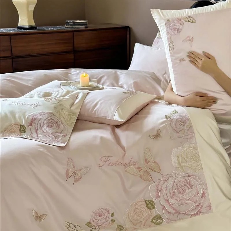 프리미엄 이집트 코튼 침구 세트, 시크한 꽃 자수 라일 - Home Textiles Premium 리뷰 및 가격
